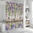 thumbnail image 5 of Polyester Fabric Spring Purple Flowers Shower Curtain, Farmhouse Leaves Fences Burlap Waterproof Bathtub Curtain Bathroom Decor Set with Hooks 36 x 72 Inches, 5 of 6