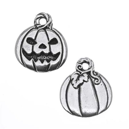 Antiqued Silver Lead-Free Charm - Jack O' Lantern Pumpkin Halloween 18mm (2)
