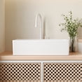 thumbnail image 3 of Perch 24" X 15" Square Ceramic White Vessel Sink Bathroom Sink With Slanted Washboard Design DV-1V0321, 3 of 12
