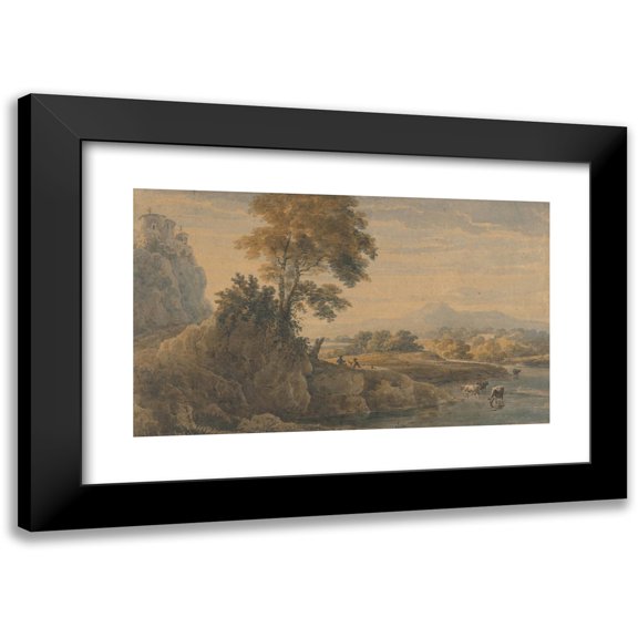 Thomas Girtin 14x10 Black Modern Framed Museum Art Print Titled - Romantic Landscape (ca. 1801)
