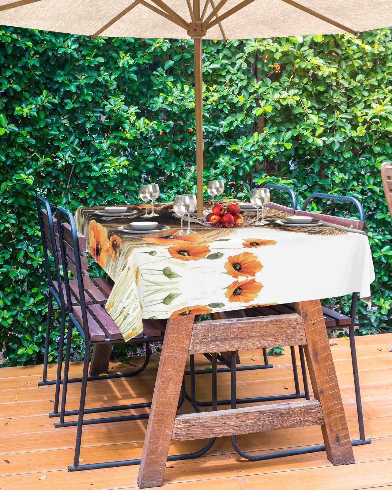 Fsddascl Brown Yak Farmhouse Outdoor Tablecloth - 60x102 Inch Rectangle Dining Table Cover, Spring Country Floral Botanical Waterproof Outdoor Table Cloth with Umbrella Hole & Zipper for Patio