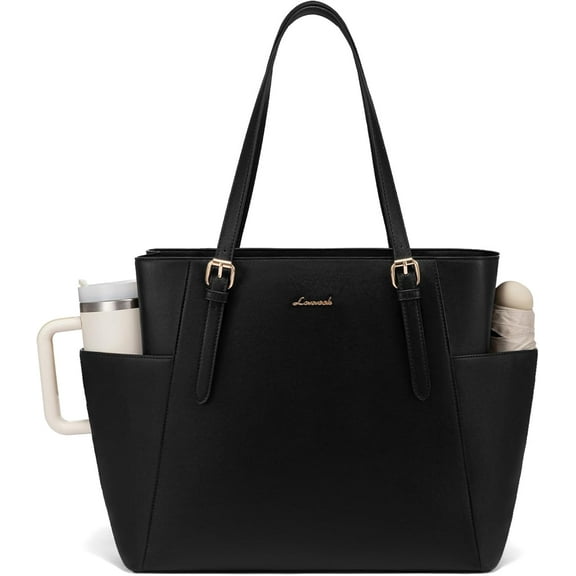 LOVEVOOK Laptop Tote Bag for Women With Large Cup Holder, Leather Work Tote Bag for Women,17.3 Inch Professional Computer Briefcase Business Teacher Commuter Shoulder Bag,Office Travel Gift