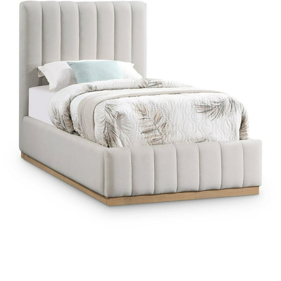 Meridian Furniture Lucia Cream Linen Textured Fabric Twin Bed
