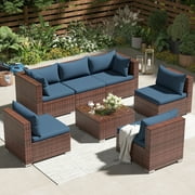 Techmilly Patio Furniture Sets, Modular Rattan Outdoor Patio Sectional Furniture Sofa Set, Wicker Patio Conversation Set for Backyard,7PCS