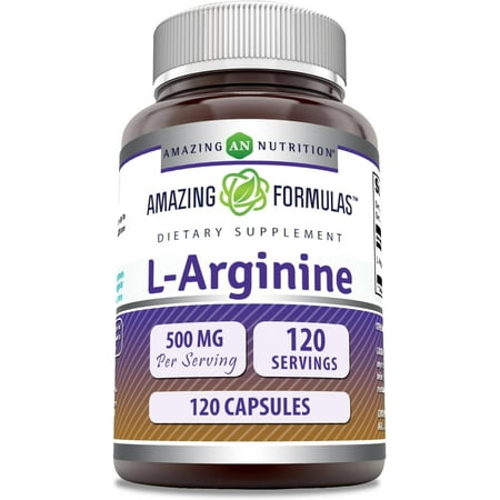 Amazing Formulas L-Arginine 500 Mg Per Serving 120 Capsules Supplement | Non-GMO | Gluten Free | Made in USA