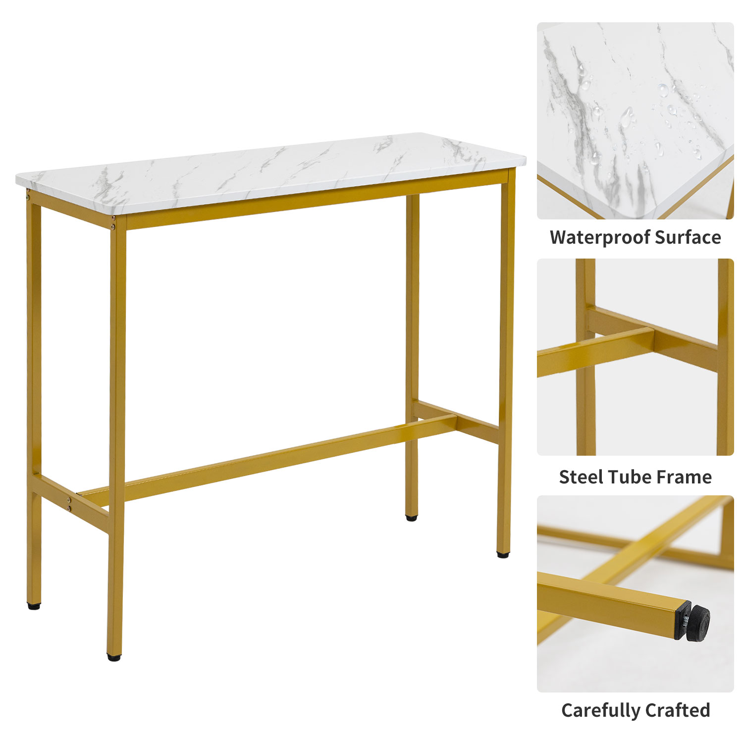 44.5" Bar Table, Pub Table, Narrow Rectangular Dining Table, Kitchen Counter Table, High Top Mdf Table, Sofa Table with Sturdy Metal Legs