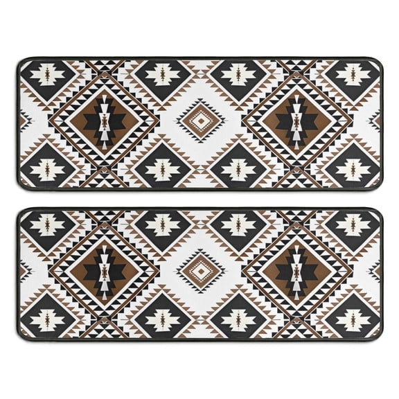 Kitchen Rugs Sets Of 2,Brown Geometric Triangle Diamond Pattern Anti Fatigue Kitchen Mat Rugs Non Slip Washable,Decorative Kitchen Floor Mats for Kitchen,Sink,Laundry,17"x47" 17"x47"