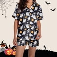 thumbnail image 4 of Halloween Pajamas Women Ghost Pumpkin Print Short Sleeve Button Shirts Shorts Sets Spooky & Cute 2 Piece Pjs Sets (Black L), 4 of 6