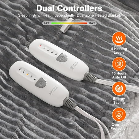Electric Blanket Queen Heated Blanket Queen Size 84"x90" Dual Control Electric Blanket, 5 Heat Settings & 10 Hour Auto Off with FCC/ETL Certified, Overheat Protection & Machine Washable, Light Grey