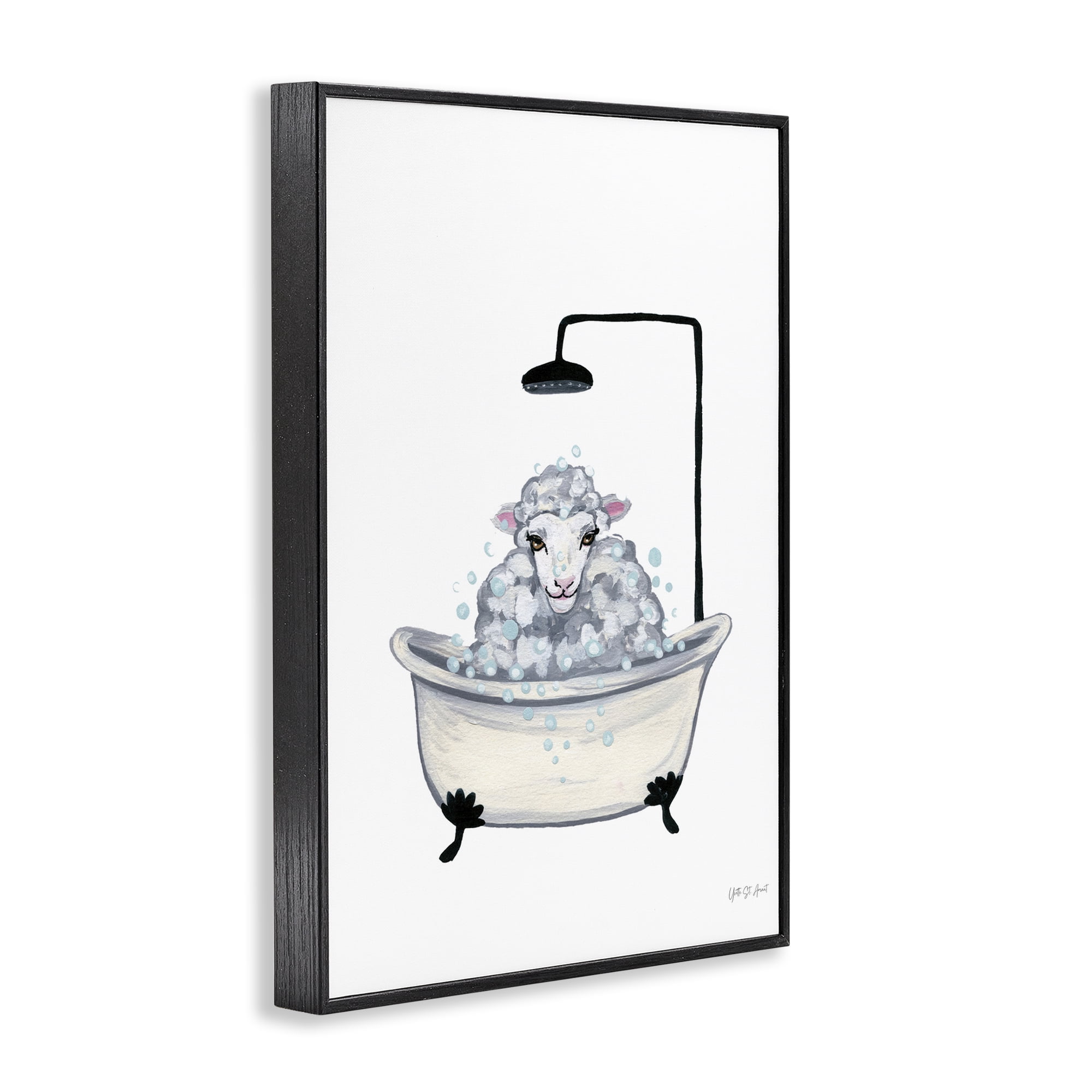 Stupell Industries Farm Sheep Bathtub Typography Painting Black Framed Art Print Wall Art, 12 x 18