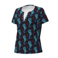 thumbnail image 2 of Naloa Blue Seahorse Print T-Shirts Short Sleeve V Neck Tees for Women Fashion Tops Trendy Lightweight Soft Casual Summer Outfits Clothes, 2 of 5