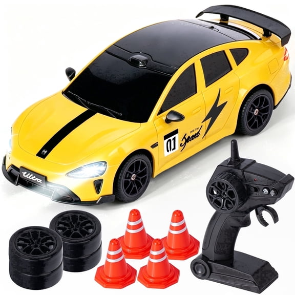 KIVDIT 1:24 RC Drift Car, 2.4GHz 6-Channel Remote Control Racing Vehicle with LED Lights, Gift for Kids Ages 4-12