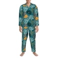 thumbnail image 3 of Naloa Tropical Leaves Men’s Pajamas Set - Long Sleeve Button Down Sleep Shirt and Pajama Bottoms Sleepwear Set-XX-Large, 3 of 7