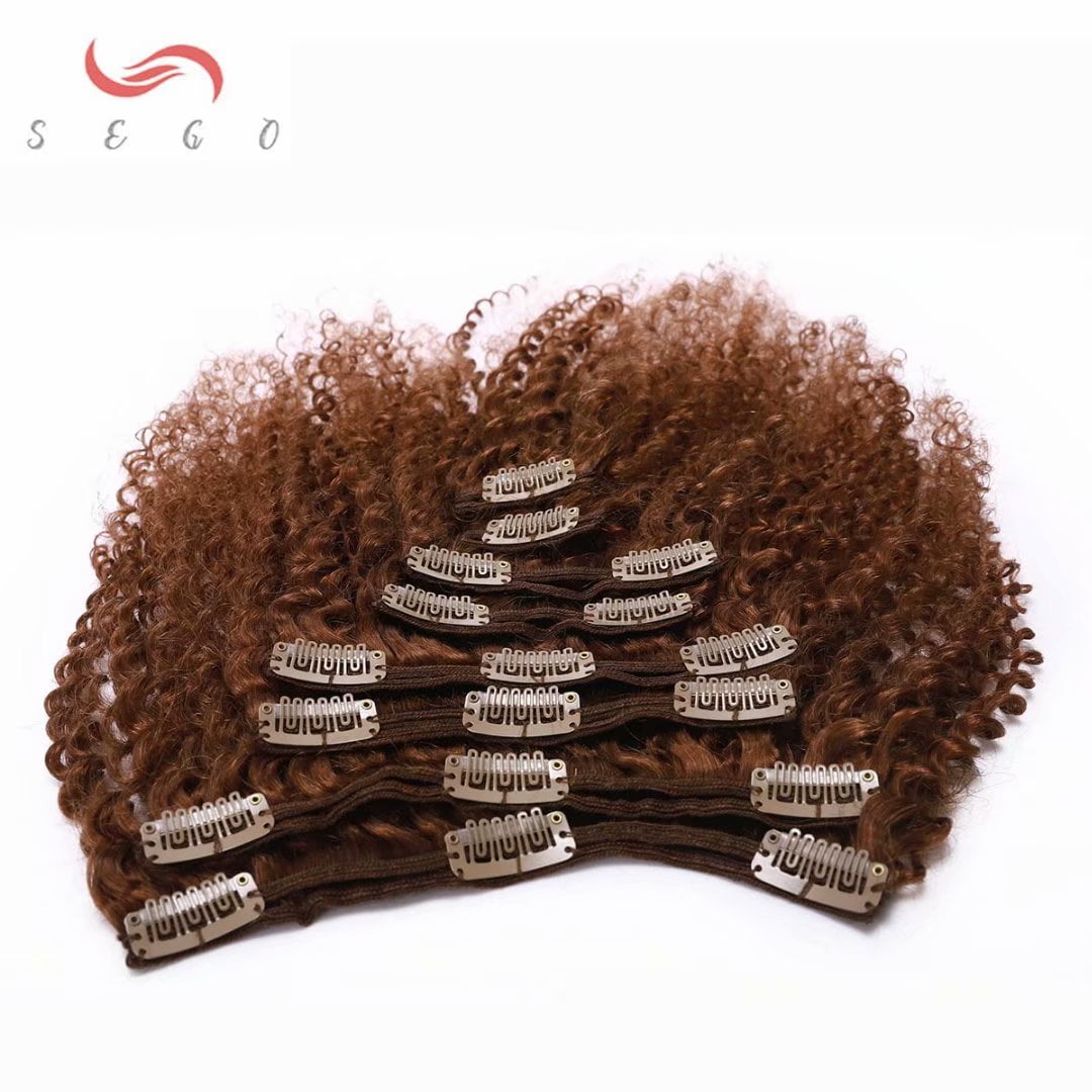 SEGO Kinky Curly Clip in Real Human Hair Extensions Double Weft Remy Full Head Thick Hair Extensions for Women