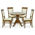 thumbnail image 2 of Wooden 5 Piece Dining Table Set, 4 Classic Style Solid Wood Ronda Upholstered Chairs w Rolf Round Dining Table, Kitchen Set for four, Living Room Set, Medium Brown Color, 2 of 6