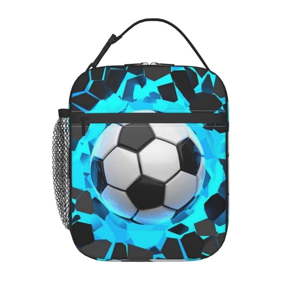 3D Soccer Ball Lunch Cooler Boy Insulated Lunch Bag For Girls,Crash Lighting Wall Reusable Waterproof LunchBox Cooler Tote Bag for Work, Picnic