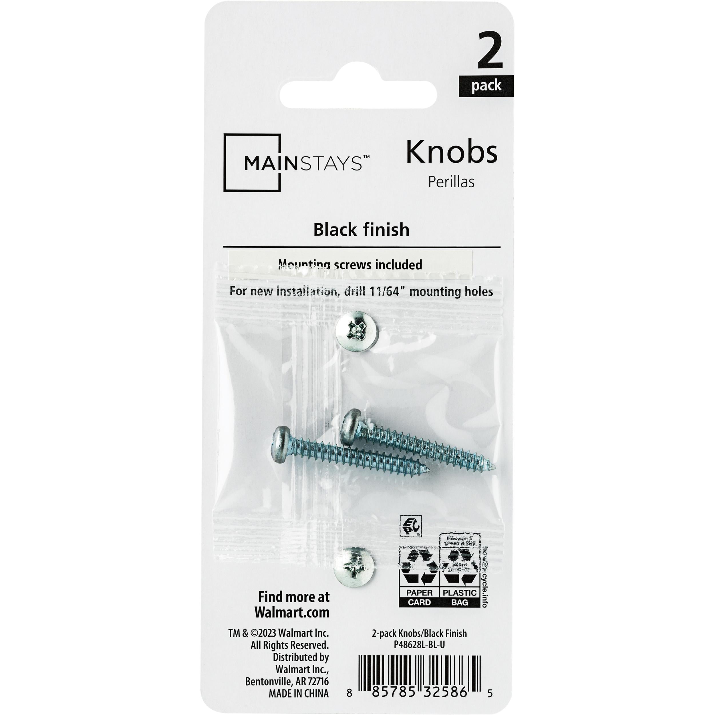 (2 pack) Mainstays 1-1/4 in. (32 mm) Black Plastic Round Cabinet Knob (2-Pack)