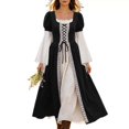 thumbnail image 2 of Women's Renaissance Medieval Dress Square Neck Flare Sleeve Maxi Gown Vintage Irish Peasant Dress Lace-up Waist Halloween Costume Cosplay Fair Festival Party Wear, 2 of 9