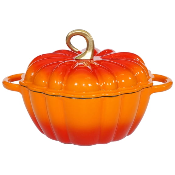 Pumpkin Enameled Cast Iron Dutch Oven with Lid, 4.5 QT Heavy Duty and Dual Handles Pot, Serves 3-5 and Oven Safe for Bread Baking, Braising, Cooking Soup and Family Gifts, Orange