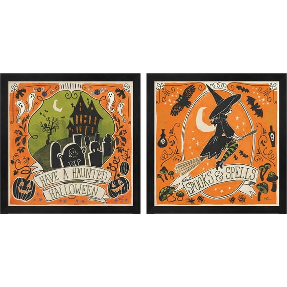 Great Art Now Stay Creepy Orange by Janelle Penner, 2 Piece Framed Art Set Each 13"W x 13"H