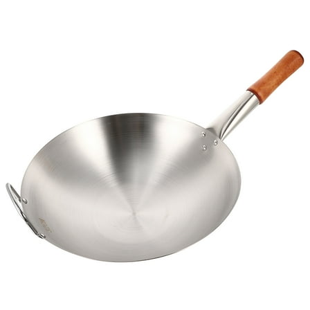1pc Stainless Steel Wok with Single Handle Practical Kitchen Utensil Silver