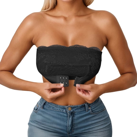 Tank Tops for Women,Seamless Supportive Bandeau Bra Thin Comfort Wireless Tube Top with Built in Lace Design,Camisole Tops for Women,Black,M