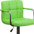 thumbnail image 3 of 2 Pk. Contemporary Green Quilted Vinyl Adjustable Height Barstool with Arms and Chrome Base, 3 of 9