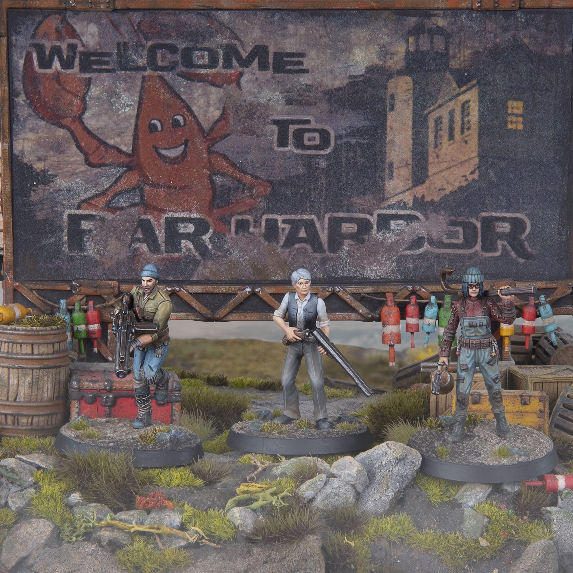 Fallout: Miniatures - Survivors: Harbormen - 3 Resin Figures & Bases, Unpainted & Unassembled, Far Harbor Wave, Licensed Tabletop Skirmish Wargame