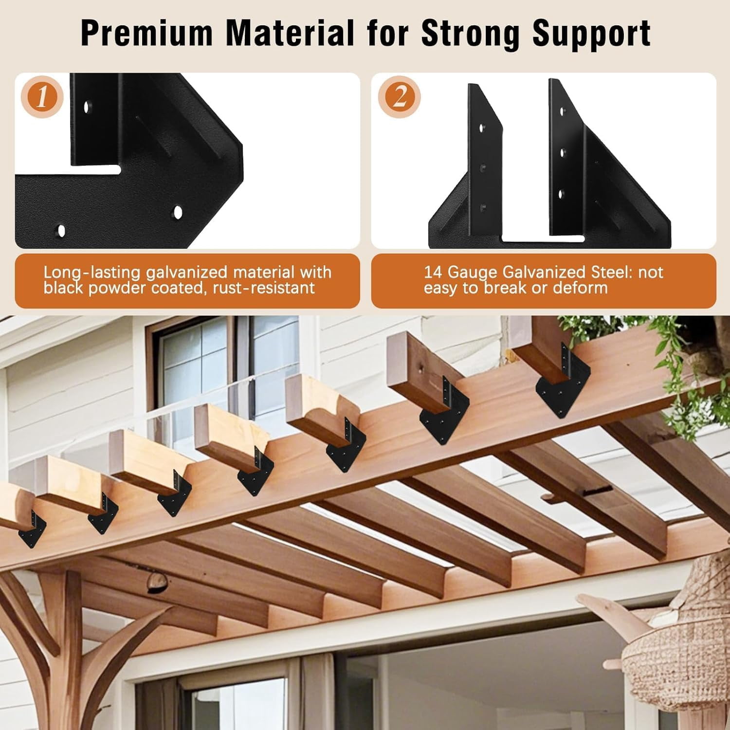 Heavy-Duty 14-Gauge Hurricane Ties for Rafters, 25-Pack Galvanized Structural Straps for Roof Trusses and Deck Joists, Black Powder Coated