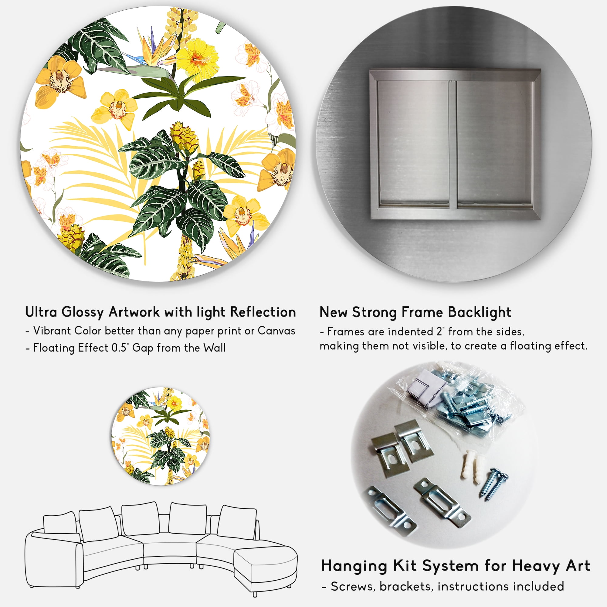 Designart 'Pattern Of Beautiful Yellow Flowers ' Modern Circle Metal Wall Art 36x36 - Disc of 36