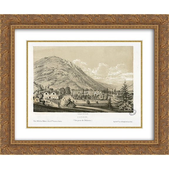 Maxime Lalanne 2x Matted 24x20 Gold Ornate Framed Art Print 'Luchon, (Vue prise de Bellevue)'