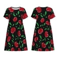 thumbnail image 3 of Bixox Robe d'Été à Manches Courtes pour Femmes Robe Ample Longueur Genou avec Poches-Cerise, 3 of 7