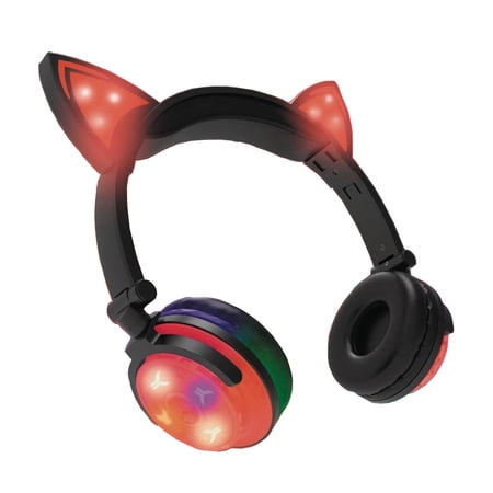 hype wireless led red cat ear headphones
