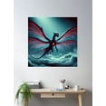thumbnail image 2 of Bioluminescent Red Winged Mist Creature Poster Wall Art, Modern Wall Decor, 30x30 UNFRAMED, 2 of 3