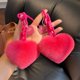thumbnail image 2 of Llavero con forma de cadena de amor de piel de conejo Rex real de silicona, exquisito colgante para mochila escolar, adornos para pareja, llavero para coche, 2 of 5