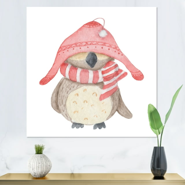 Designart Portrait de Hibou de Noël Mignon Art Mural sur Toile pour Enfants