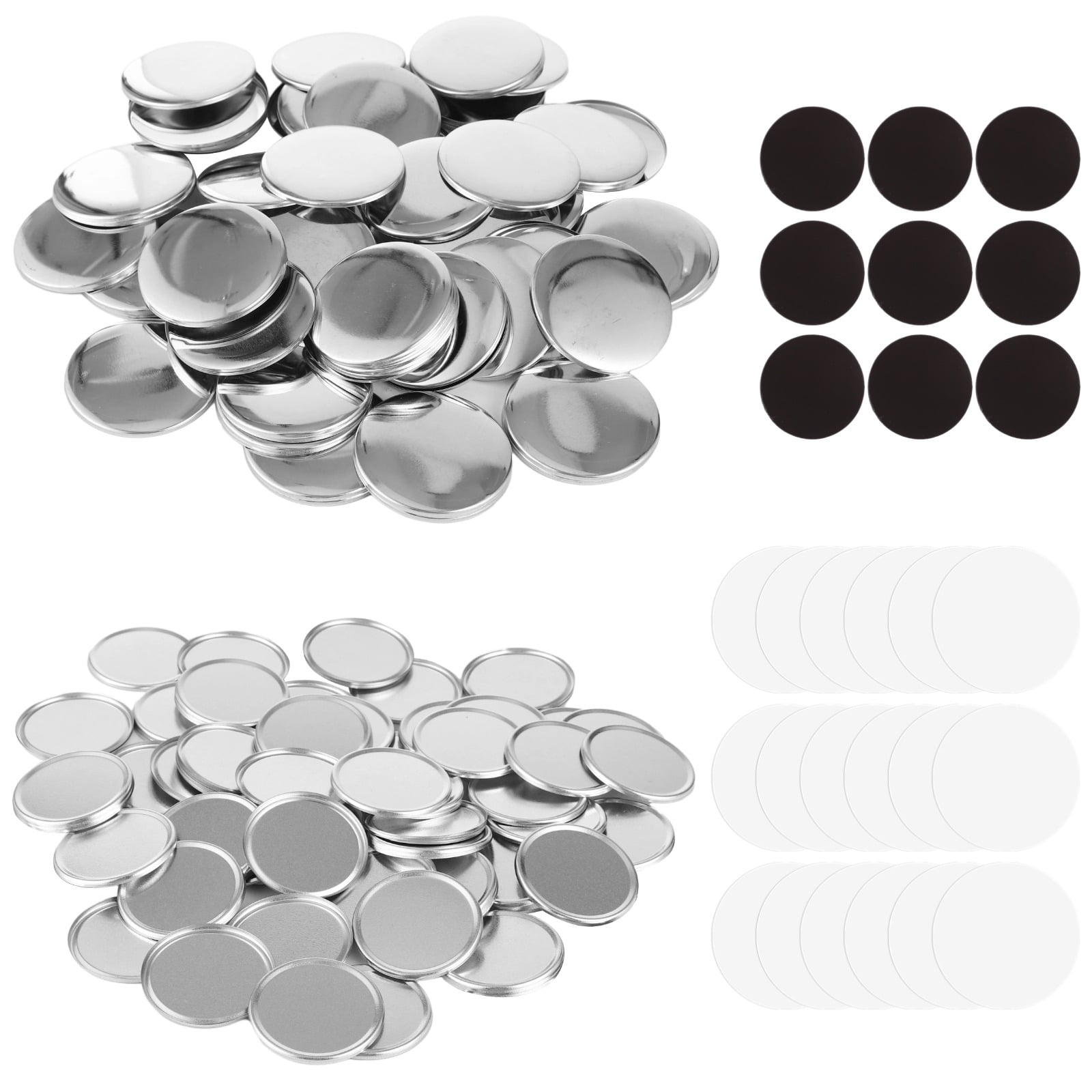 100 Sets 58mm Round Button Parts, Fridge Button Maker Machine Supplies, Button Parts Supplies for DIY Crafts Presents, Includes Frosted Covers, Adsorptive Sheets, Clear Protective Films