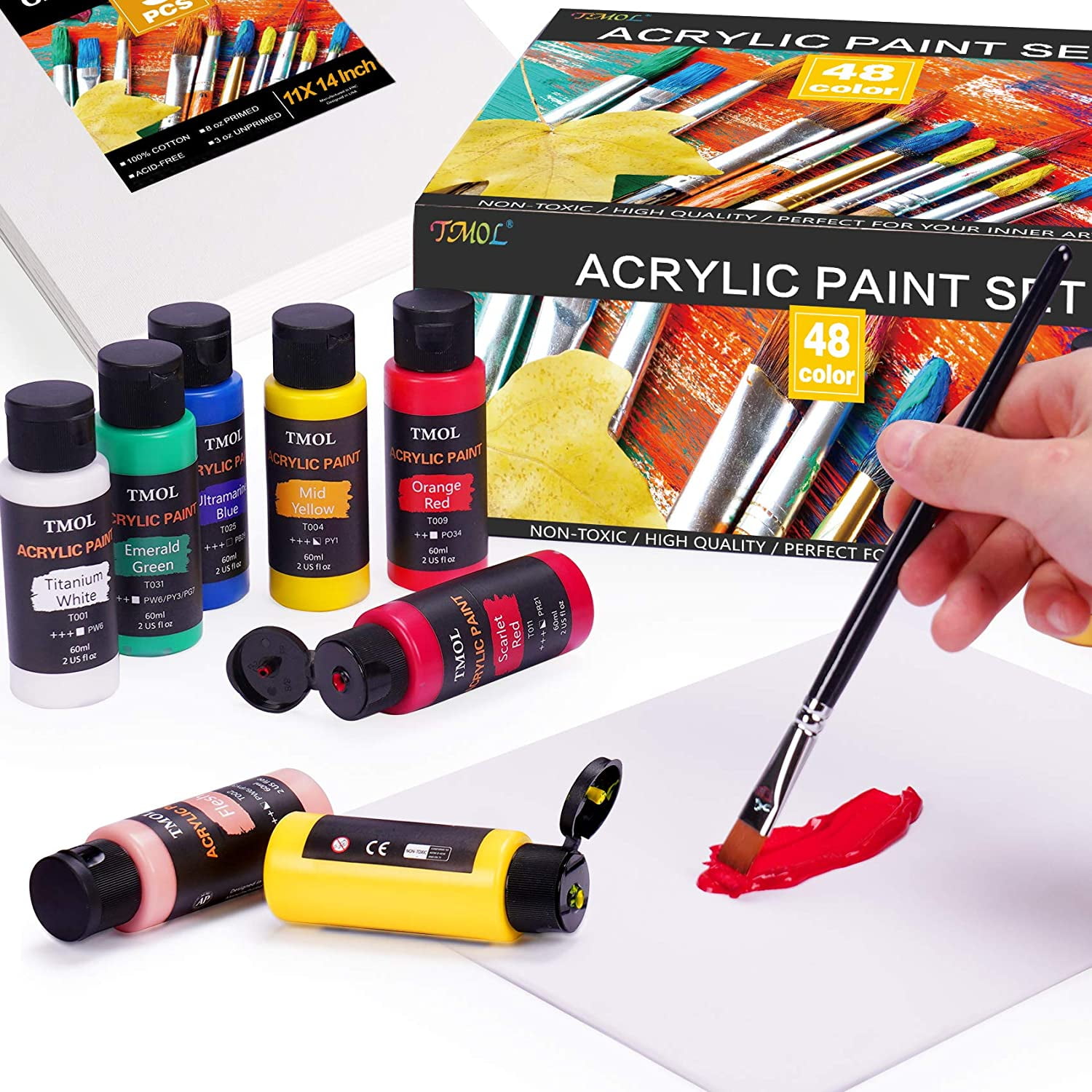 PENTRISTA Acrylic Paint Set,48 Colors Artist Grade Acrylic Paints for Artists,12ml/Tube with 3 Art Brushes & 1 Palette for Beginners and Kids, Craft