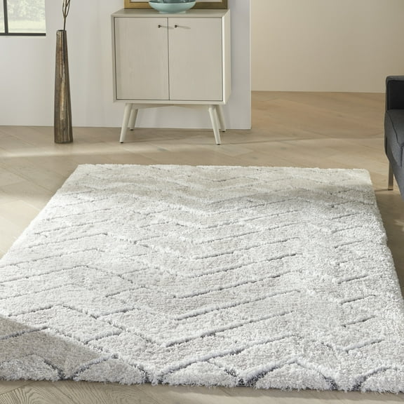 Nourison Dreamy Shag Abstract Contemporary Ivory/Grey 5'3" x 7'3" Area Rug