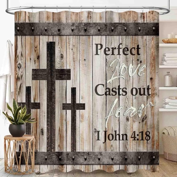 Farmhouse Wooden Shower Curtain for Bathroom, Rustic Brown Wood Board Cross Country Cottage Western Barn Garage Old Plank Waterproof Fabric Shower Curtain Set with Hooks-72"W x 86"L (Pack of 1)