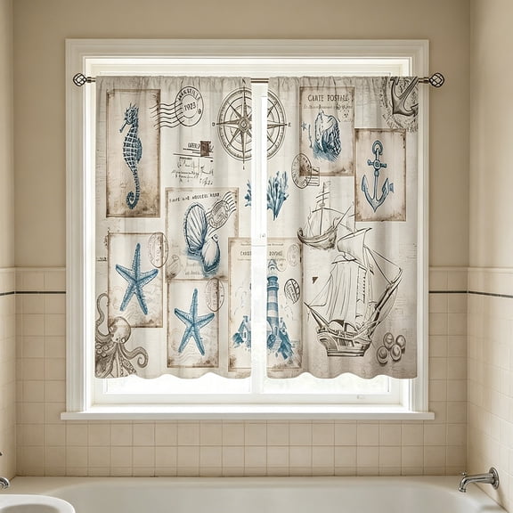 2D Printed Kitchen Curtain Set Of 2 Panels Short Curtains Polyester Easy Care For Kitchen Window Bathroom Bedroom Modern Home Decor