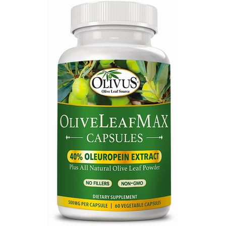 OliveLeafMAX Capsules - Olive Leaf Extract (40% Oleuropein) plus Organic Olive Leaf Powder - 60 Count Bottle