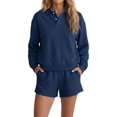 thumbnail image 3 of Women's 2 Piece Sets Long Sleeves Top Shorts Casual Trendy Outfits Navy Blue XXL, 3 of 9