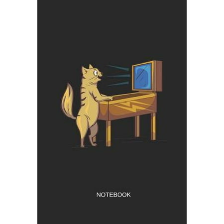 Notebook : Blank Lined Journal 6x9 - Funny Retro Pinball Machine Cat Pet Owner Arcade Gaming