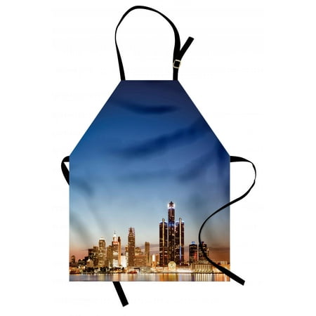 Detroit Lions Apron Detroit Apron Michigan Skyline at Twilight Waterfront Lively City Serene Calm Travel Destination, Unisex Kitchen Bib Apron with Adjustable Neck for Cooking Baking Gardening, Multicolor, by Ambesonne ()