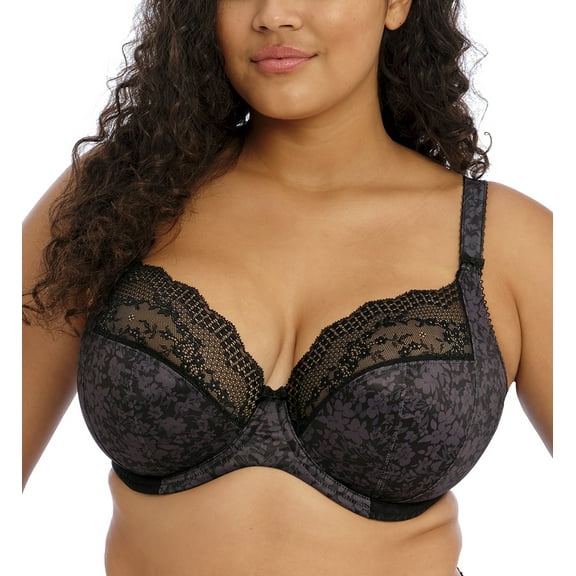 Elomi Lucie Banded Stretch Lace Plunge Underwire Bra (4490),36J,Black