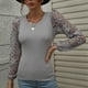 thumbnail image 5 of Otoño Invierno Suéter Ahueca Hacia Fuera Manga Larga Cuello Redondo Elástico Jersey Camisa De Punto Para Mujer Gris XL, 5 of 7