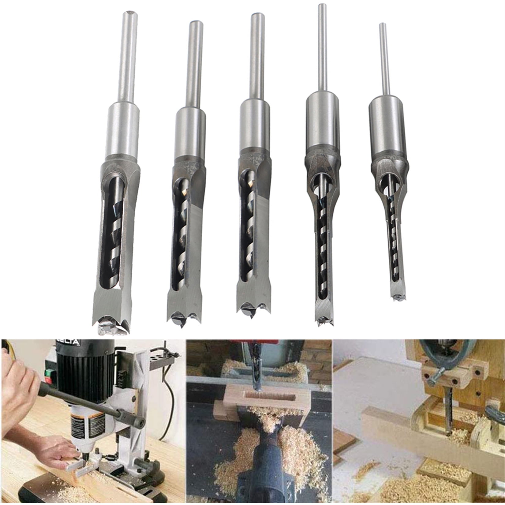 findmall 6Pcs Square Hole Mortise Chisel Drill Bit Tools 1/4" 5/16" 3/8" 1/2" 9/16" 5/8"