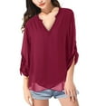 thumbnail image 5 of Long Sleeve Sheer Top plus Size Womens Top V-Neck Plus Solid Fashion Blouse Size Chiffon Sleeve Shirt Plus Size Tops, 5 of 6