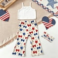 thumbnail image 2 of 4th of July Baby Girl Outfit Toddler Memorial Day Clothes Girls Independence Day USA Printed Camisole Top Flared Pants Butterfly Bow Headband Girls Short Sleeved Suit, 2 of 7